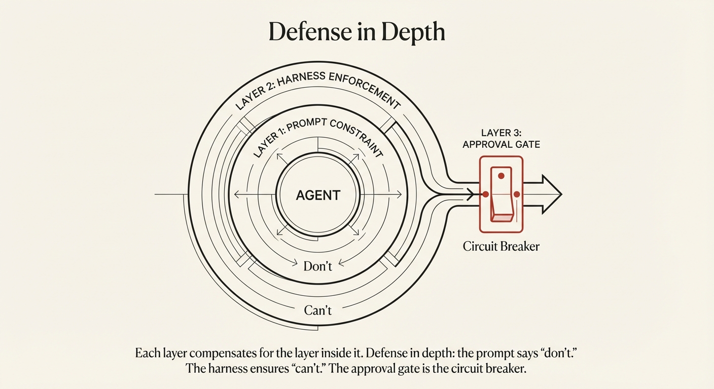 Defense in depth: the prompt says 